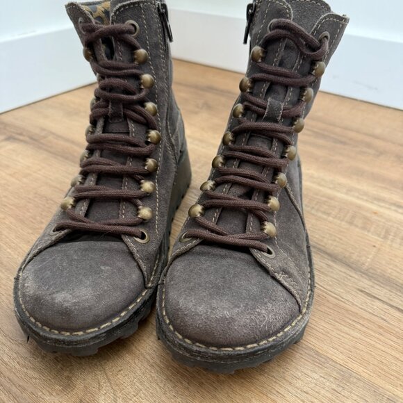 Fly London Malu Suede Lace Up Ankle Boots Moto Flat Bohemian Earthy 37 - Picture 6 of 9